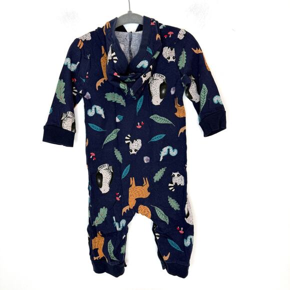 Old Navy Baby Long Sleeve Hooded One Piece Set Woodland Animals Size 6-12 Months - Picture 11 of 13